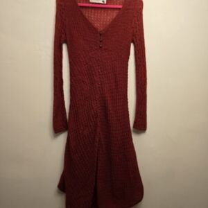 Elegant Red Long Sleeve Knit Dress